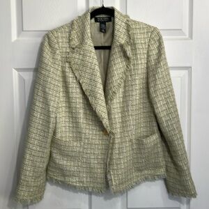 New York & Company Women’s Green Tweed One Button Blazer - Size 10